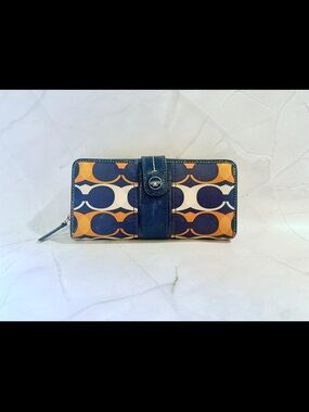 Coach Signature Continental Wallet in Navy and Orange
